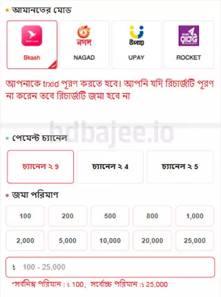 বিকাশ, নগদ, রকেটের মাধ্যমে BDBAJEE জমা